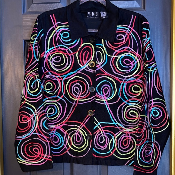 Women's Black Blazer with Vibrant Swirl Patterns - Picture 10 of 14